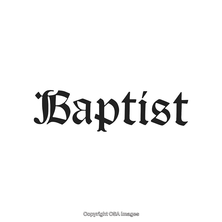 Black Gothic Typeface Text Depicting the Word Baptist on White Background