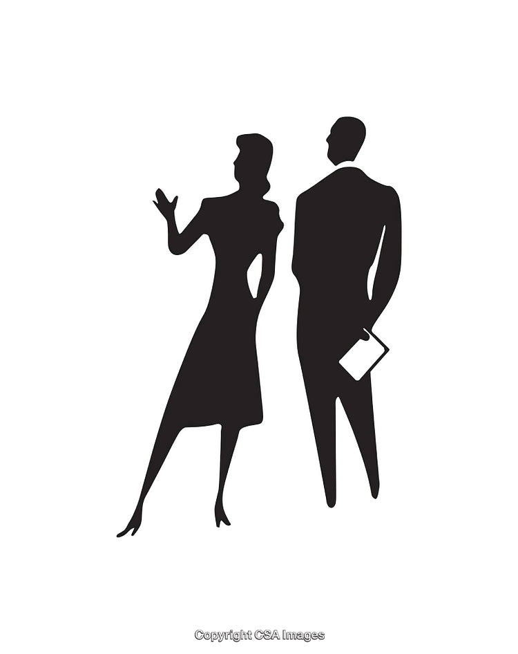 Silhouettes of Two Experts Engaged in a Discussion
