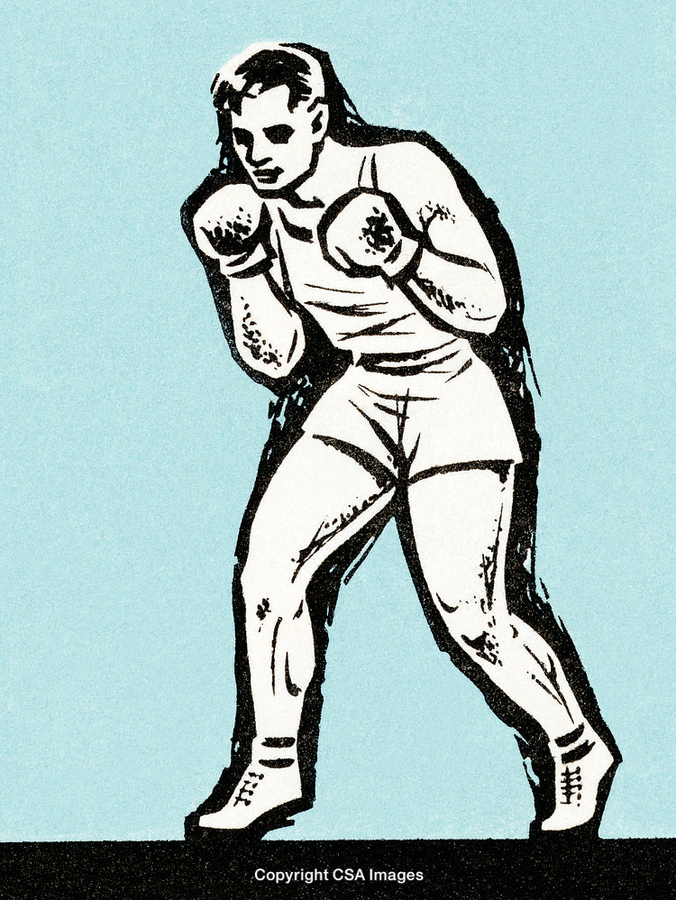 Vintage Boxing Illustration of a Focused Athlete in Fighting Stance