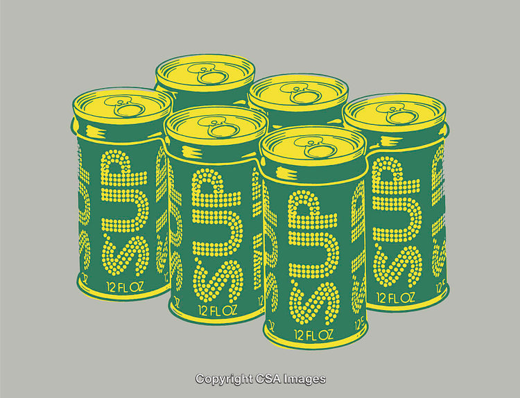Colorful Line Art Illustration of Beverage Cans with a Pop Art Style