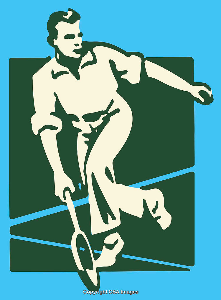 Vintage Style Artwork of a Tennis Player in Motion
