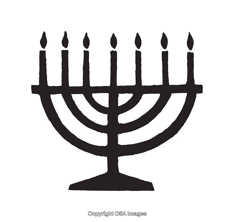 Black and White Line Art Illustration of a Menorah With Lit Candles