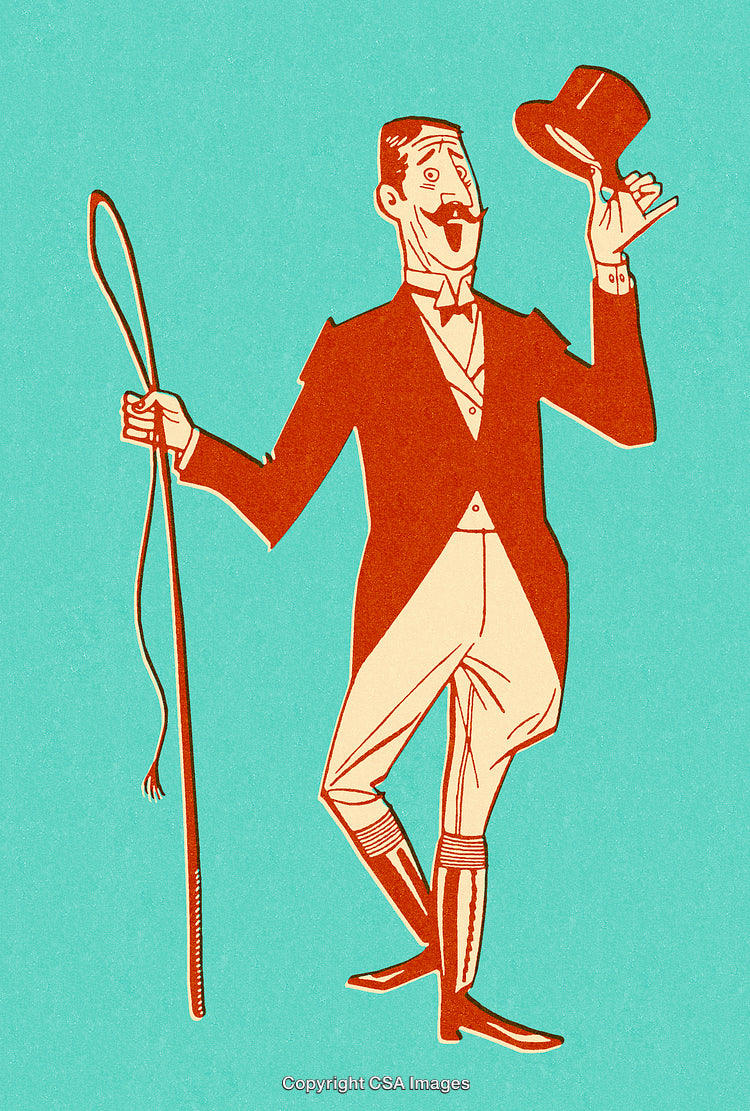 Vintage Illustration of a Gentleman in Formal Attire Holding a Top Hat