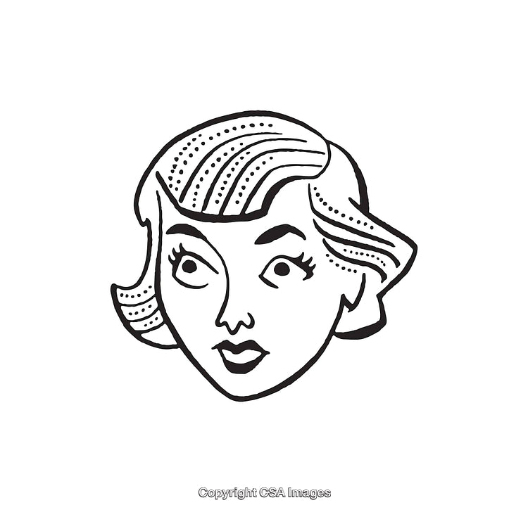 Retro Style Black and White Line Art Illustration of a Woman's Face
