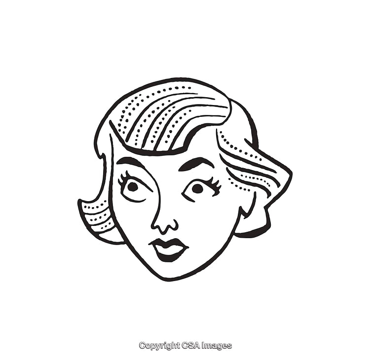 Retro Style Black and White Line Art Illustration of a Woman's Face