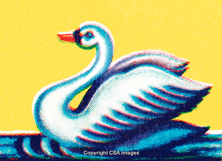 Retro Styled Illustration of a Swan in Vibrant Yellow and Blue Colors
