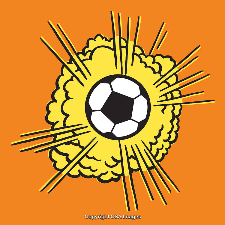 Dynamic Pop Art Style Soccer Illustration with Explosive Design on Vibrant Background