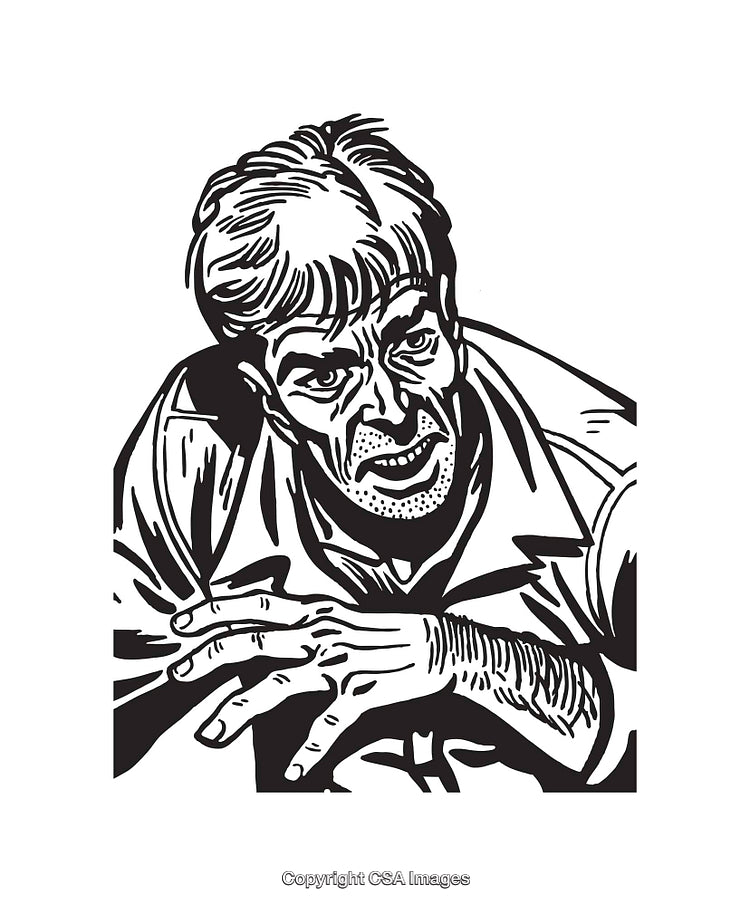 Black and White Line Art Illustration of a Concerned Man's Expression