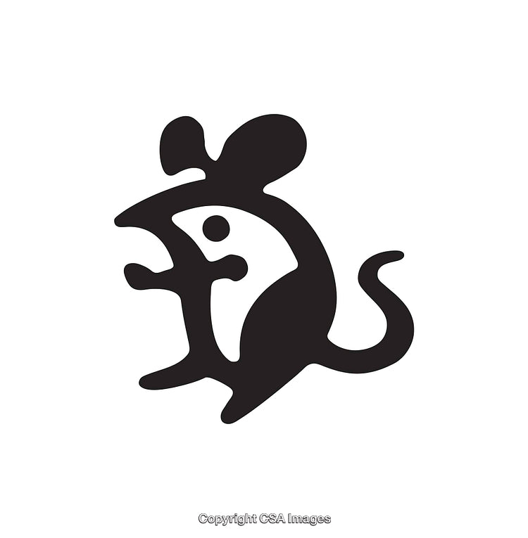 Stylized Black and White Mouse Line Art Illustration with Minimal Design