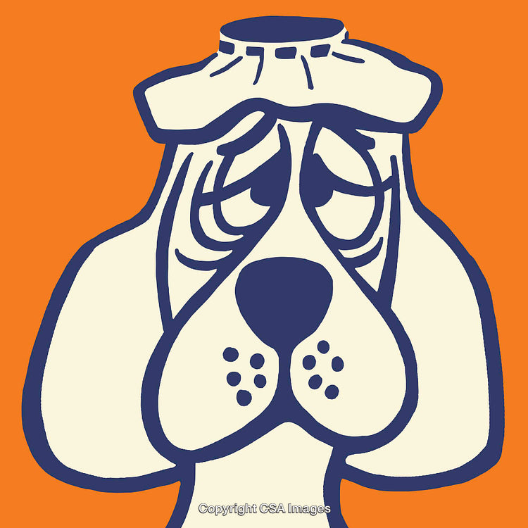 Colorful Line Art of a Sad Dog with Ice Pack on Head