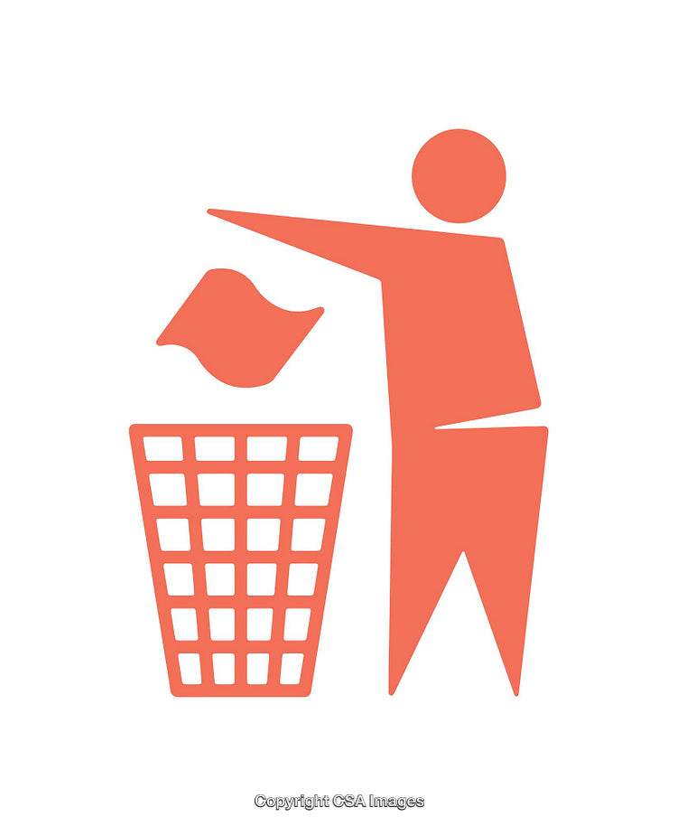 Red Icon Depicting a Person Disposing of Trash Into a Bin