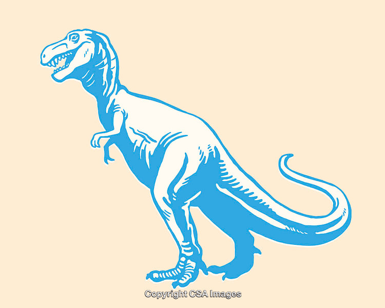 Blue Tyrannosaurus Illustration with Minimalist Design on Beige Background