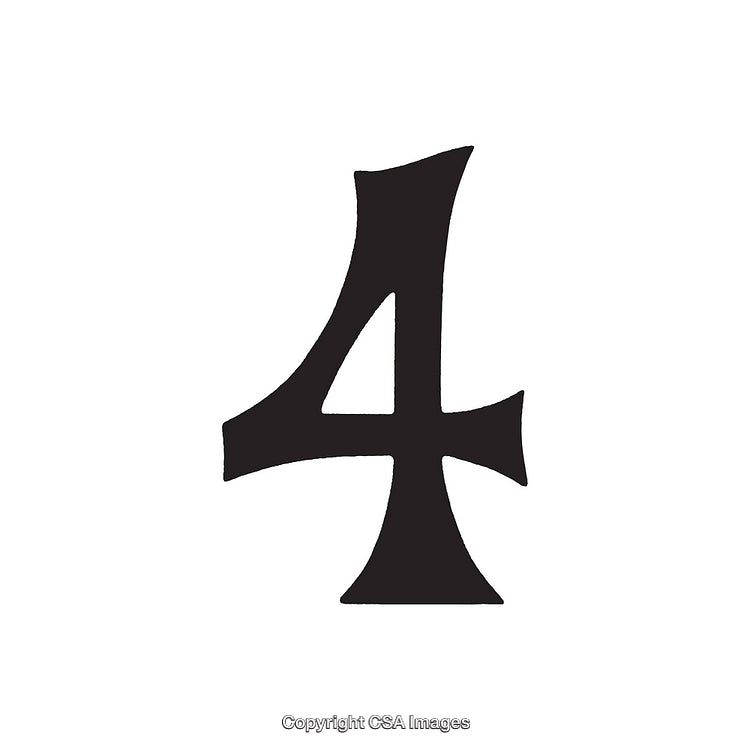 Black Stylized Number Four with Elegant Serif Design on White Background