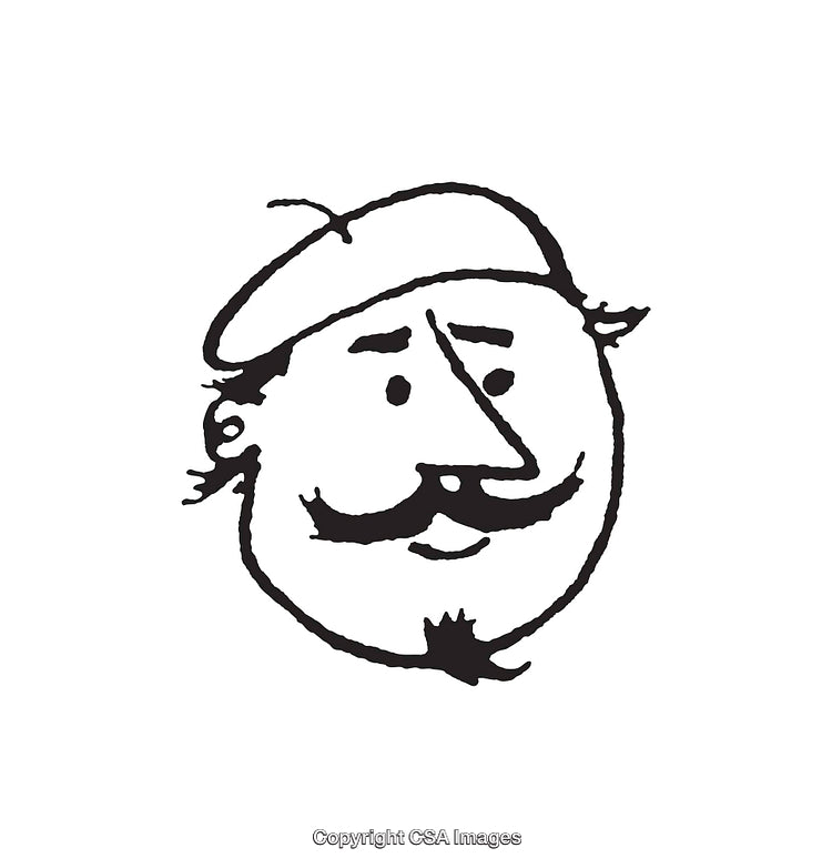 Black And White Line Art Illustration of a French Character With Mustache