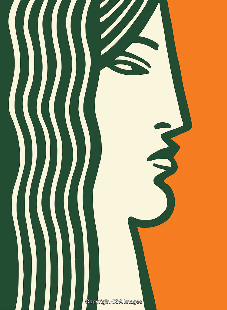 Abstract Line Drawing of Female Profile with Bold Color Background