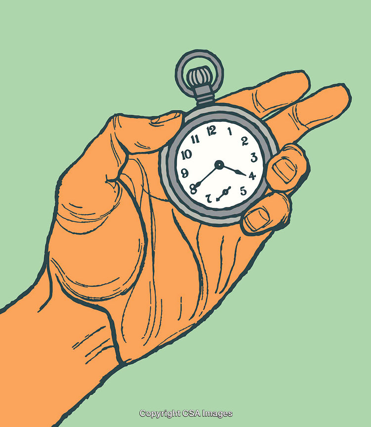 Illustration of a Hand Holding a Pocket Watch with Minimalist Design