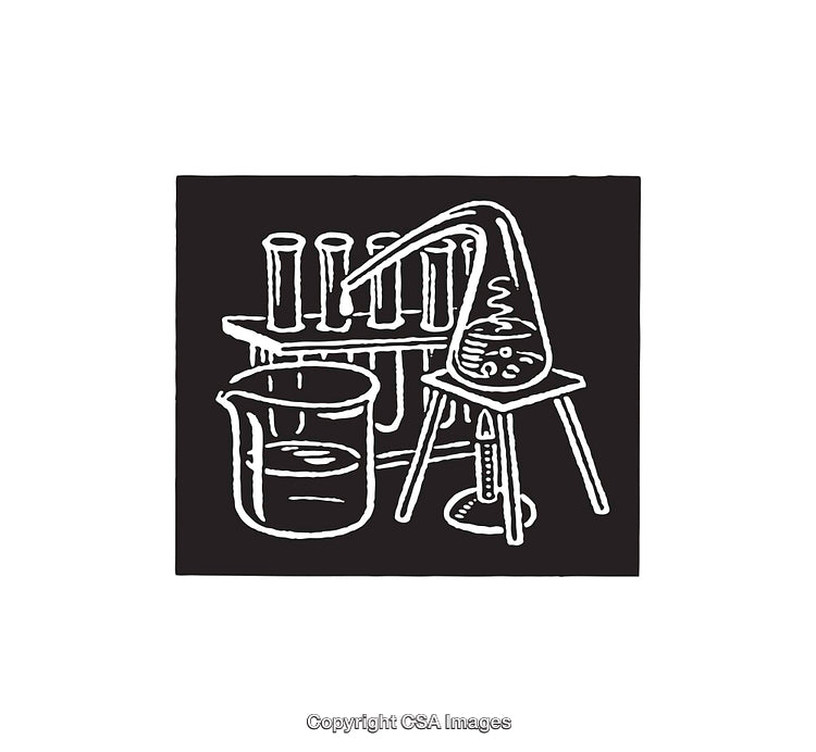 Black and White Line Art Illustration of Chemistry Equipment Setup
