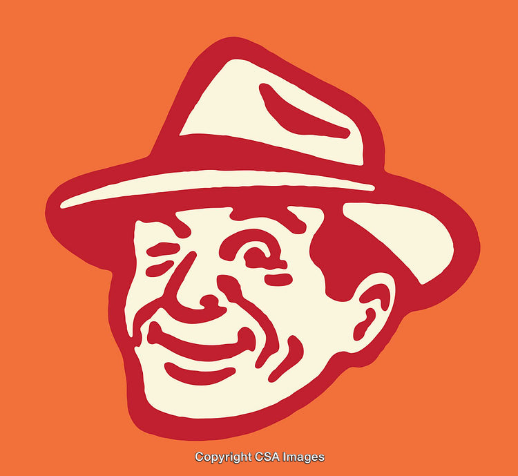 Colorful Vintage-Inspired Smiling Face Illustration in Red And Orange