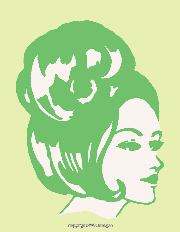 Stylized Green Line Art Portrait Illustration of a Woman's Profile