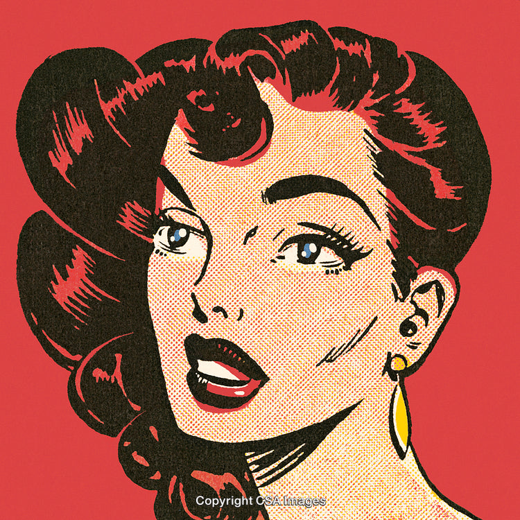 Vintage Comic Style Illustration Featuring a Woman with Elegant Expression