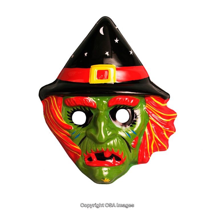 Colorful Witch Mask with Green Face for Halloween Celebrations