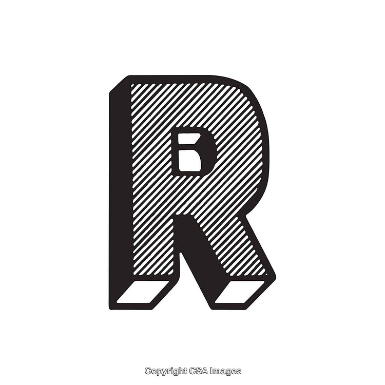 Bold Letter R with Crosshatch Design on White Background
