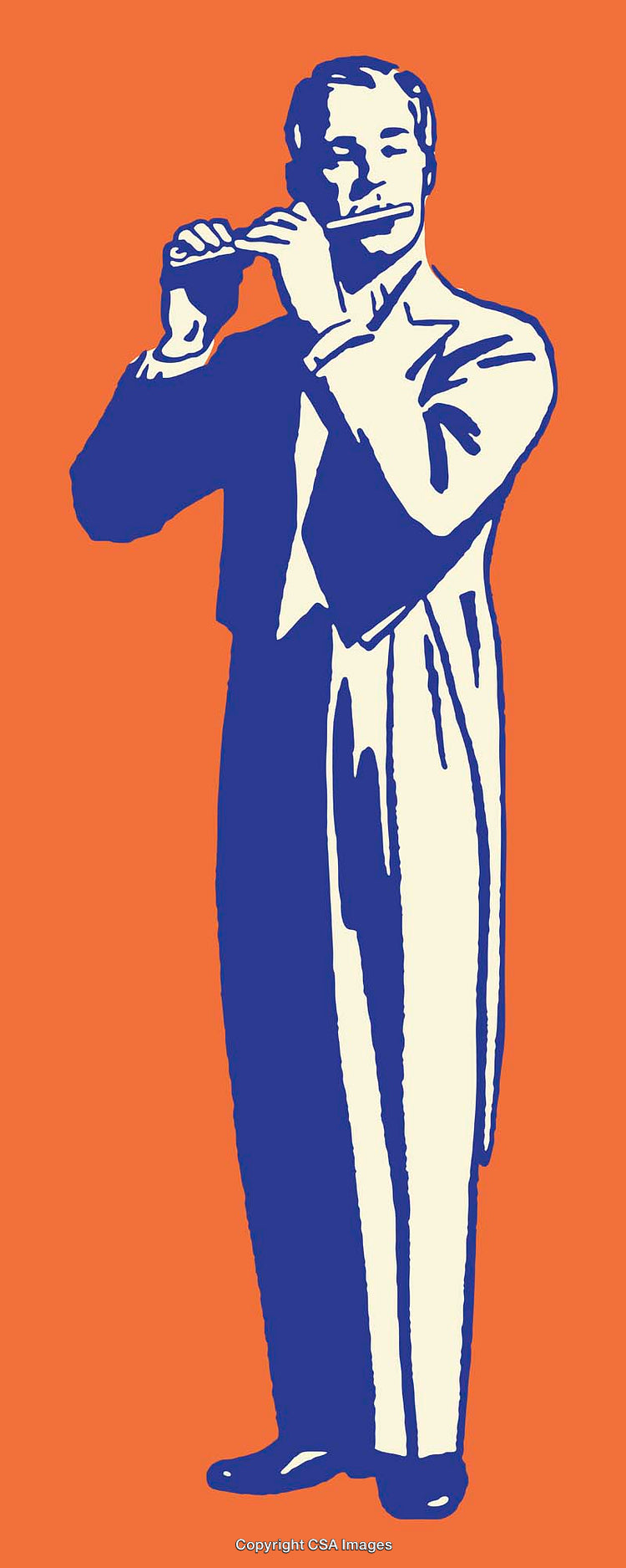 Stylized Color Line Art Illustration of a Flute Player in Bold Colors