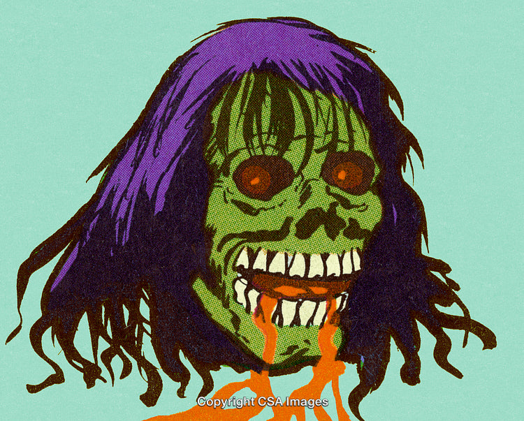 Colorful Comic-Style Illustration of a Creepy Monster's Green Skull