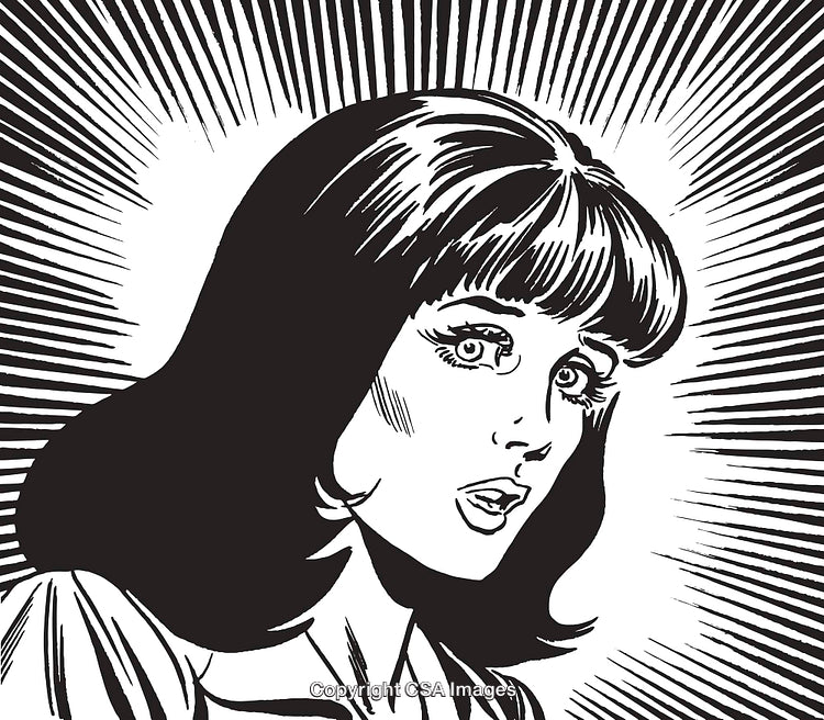 Illustration of Shocked Woman in Comic Book Style Close-Up Art