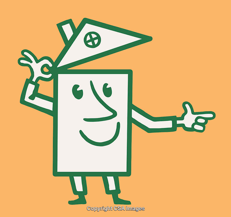 Quirky House-Shaped Character Illustration with Playful Expressions