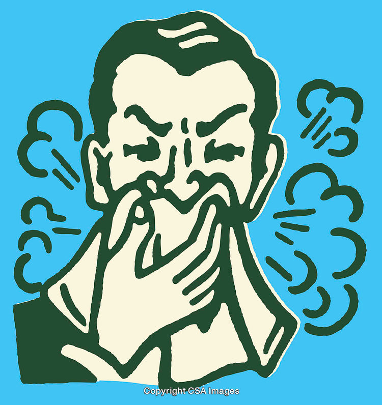 Colorful Line Art of Sneezing Individual with Bold Accent Style