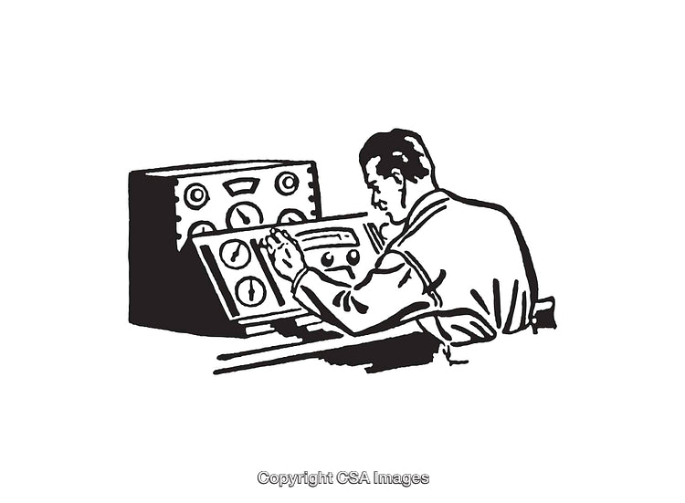 Vintage Line Art of a Man Operating Electrical Equipment