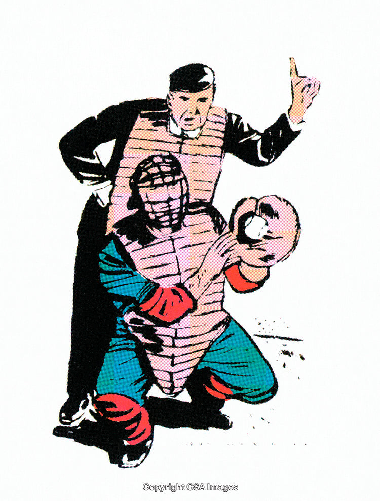 Comic Style Illustration of a Baseball Umpire and Player In Action