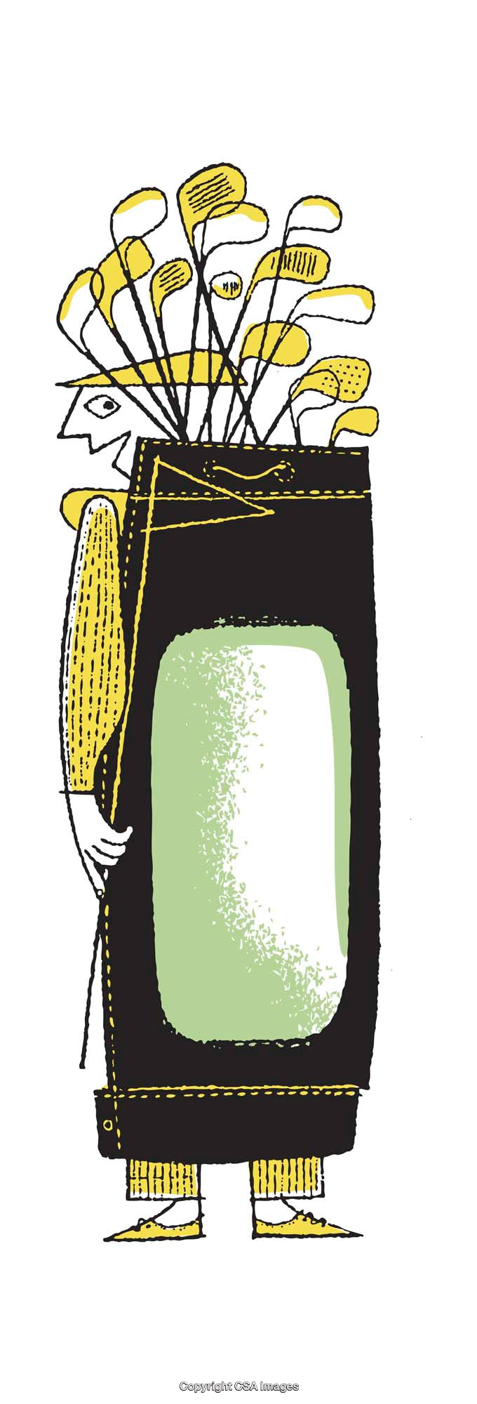 Colorful Illustration of a Golf Bag With Clubs in a Humorous Style