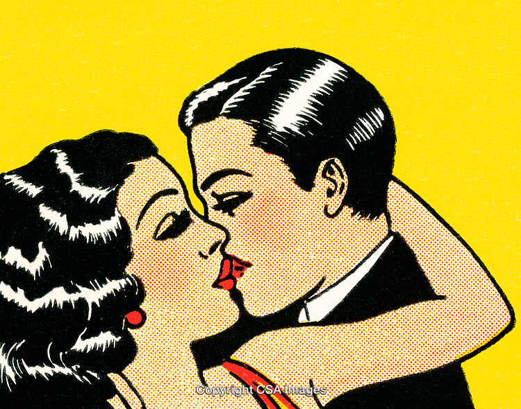 Retro Comic Style Couple Sharing a Romantic Kiss
