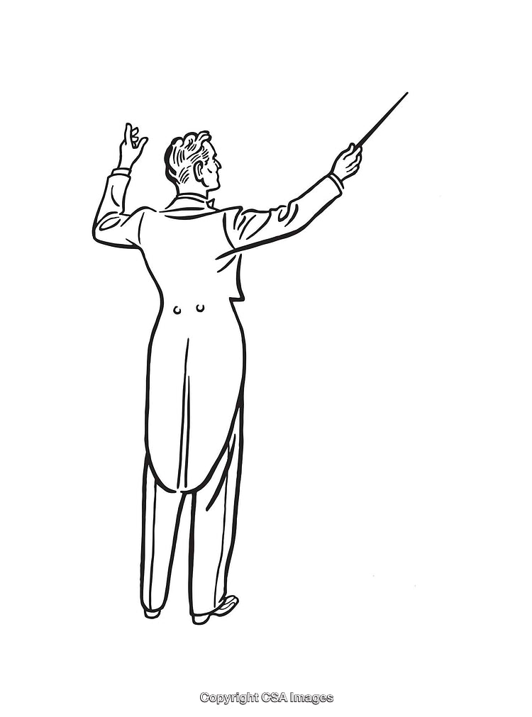 Line Art of a Conductor Guiding an Orchestra Performance