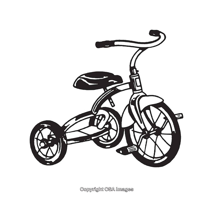 Vintage Black And White Tricycle Line Art Illustration