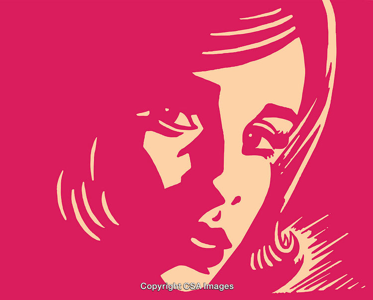 Pop Art Style Portrait of a Thoughtful Woman in Pink and Cream Shades