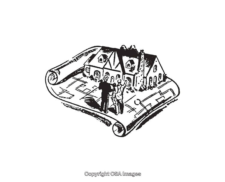 Detailed Black And White Line Art Featuring A Family With a Home Design