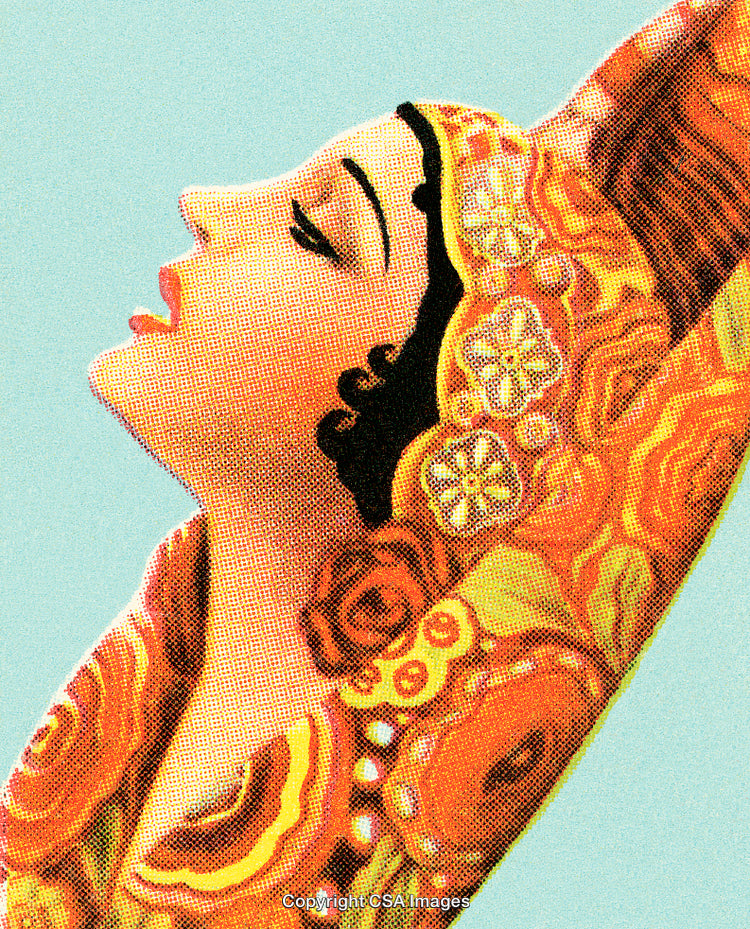 Illustration of a Woman in Retro Style with Colorful Details