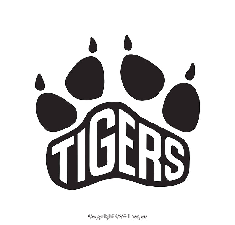 Black and White Tiger Paw Illustration Featuring Bold Graphic Text