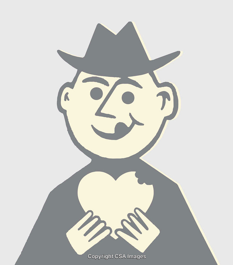 Illustrated Character Holding a Heart in a Retro Design