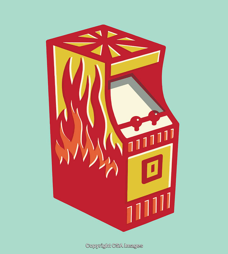 Retro Arcade Machine Illustration with Stylish Flame Design