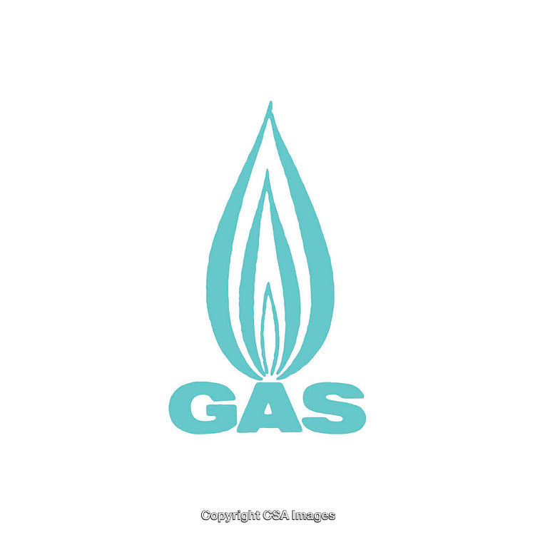 Blue Gas Flame Silhouette with Text Symbol on White Background
