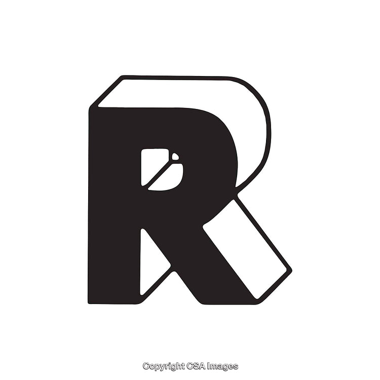 Bold Monochrome Stylized Letter R Vector Illustration on White Background