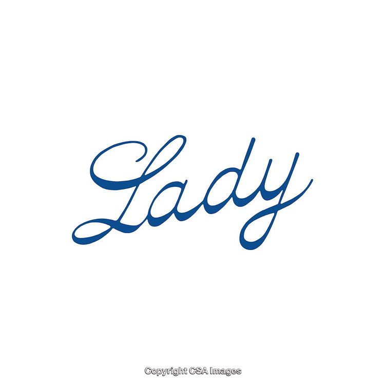 Elegant Blue Script Text Spelling the Word Lady on a White Background