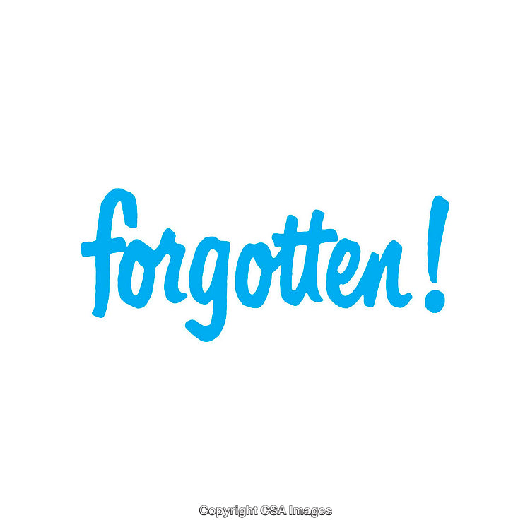 Blue Calligraphy Sign of the Word 'Forgotten' on White Background