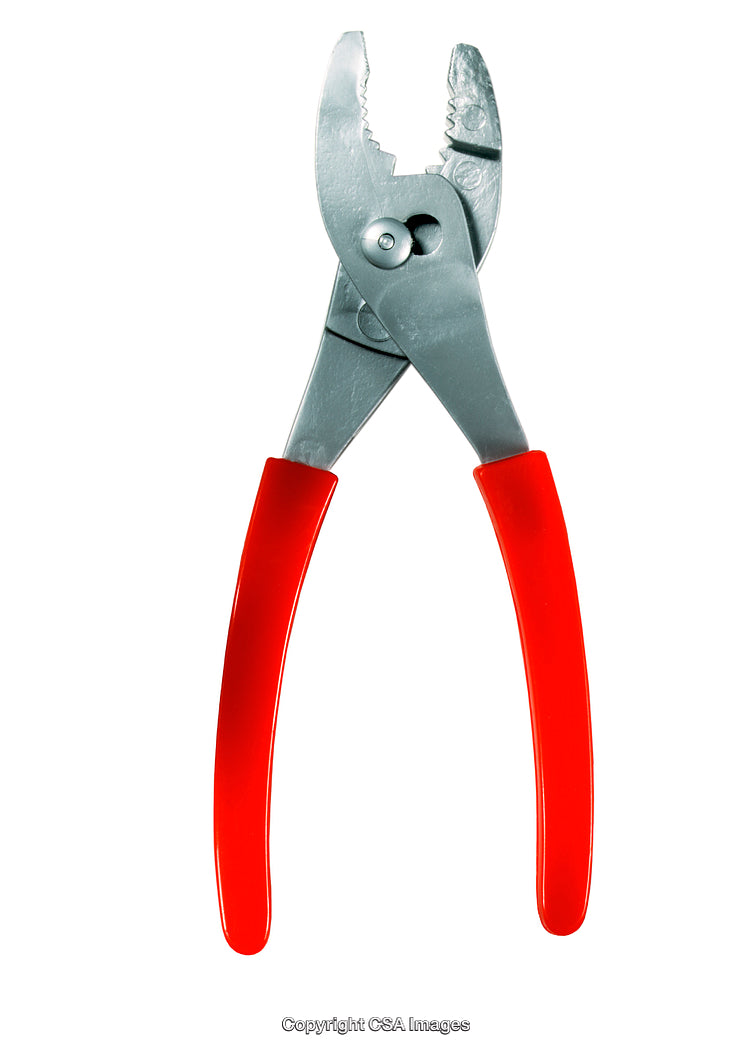 Plastic Toy Pliers with Red Handles on White Background