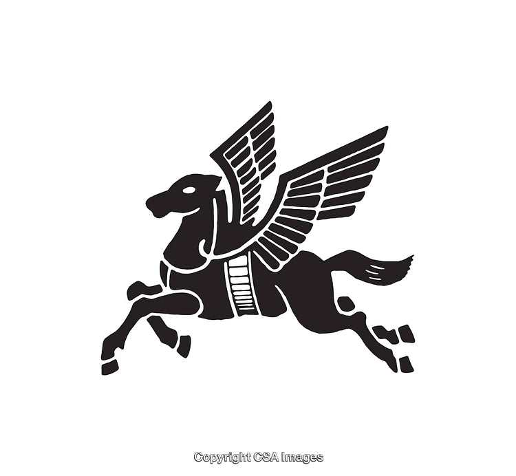 Black and White Illustration of a Winged Mythical Horse Silhouette