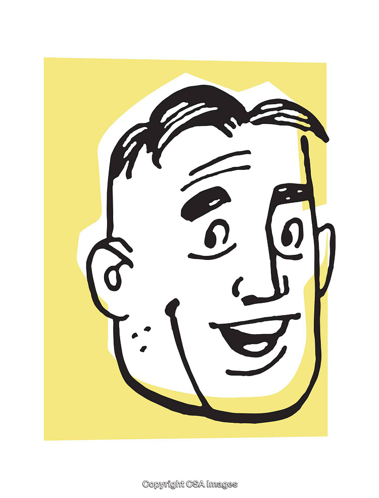 Retro Style Cartoon Character Illustration with Bold Lines and Yellow Background